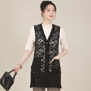 애비뉴투지 엄마옷 레이스 시스루 단추 오픈 브이 여성 여름 롱 조끼 V08516