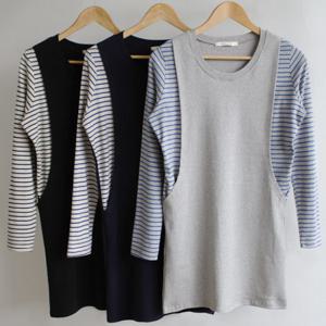 T.40수울옆트임단가라배색수유롱티 -긴팔수유티셔츠