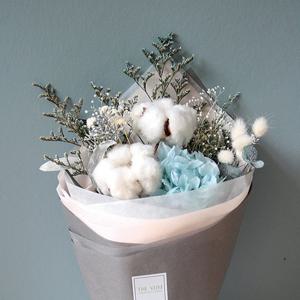 더봄 프리저브드플라워 목화와블루수국꽃다발