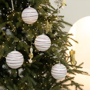[1개 추가증정] 크리스마스 볼 장식 화이트 레드 라인 100mm [4개입] 꾸미기 소품 용품 오너먼트 데코