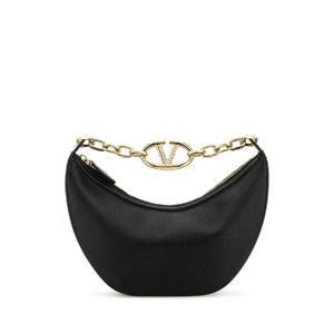 VALENTINO GARAVANI 블랙 가죽 스몰 호보 V로고 문 핸드백 5W2B0Q42JDK 0NO