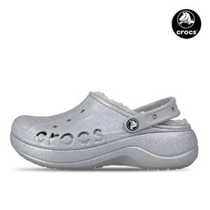 크록스 바야 플랫폼 라인드 글리터 방한 털슬리퍼 210451-0ES