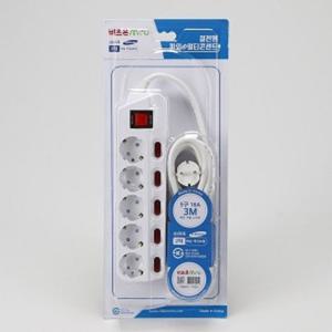 멀티코드 개별 메인 5구 3M 16A 멀티탭 멀티콘센트