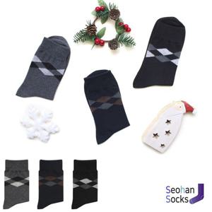 남자 얇은 솜털 체스 아가일 기모 양말 1족