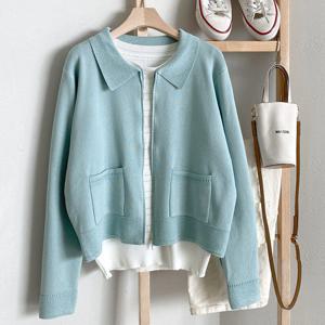 샵앤) 여성 카라넥 펄 레이어드 앞포켓 집업 니트 가디건 DGB-WCD-4145-민트