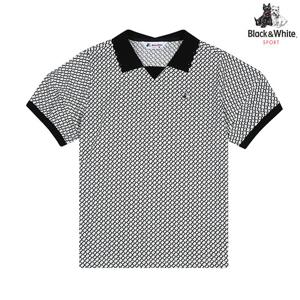 [블랙앤화이트] 여성 핫픽스 니트 카라 프린트 반팔 티셔츠 9625LZPP_WHITE