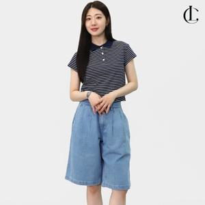 엘케이트 여자 세미크롭 티셔츠 스트라이프 카라 반팔티셔츠 LDE051