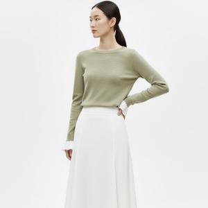 샵앤) 여성 라운드 소매 쉬폰 레이스 무지 니트티 BOM-WKN-20830-연카키