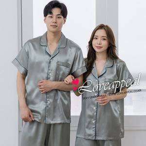 [러브어필]실크느낌 올리브그린 반팔 커플잠옷(WP9490,M9490g)