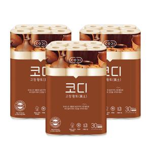 쌍용 코디 고창 황토 3겹 천연펄프 화장지 30m 30롤 3팩