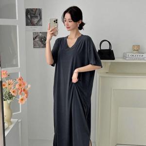 [옷자락]여성 차르르 편한 시원한 V넥 박스 임산부 롱원피스