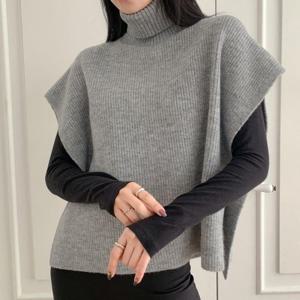 [옷자락]여자 FW 폴라넥 큰사이즈 골지니트 망토 레이어드용 니