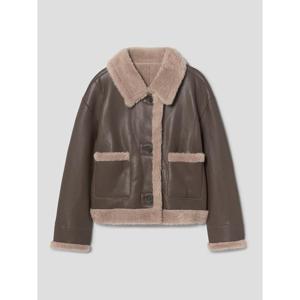 (355Y3VLY4C) [에잇세컨즈] 칼라넥 페미닌 숏 레더 무스탕  브릭