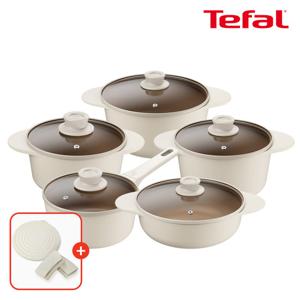 테팔 인덕션 주물 아이콘 오트밀크 냄비 5종세트(+실리콘 냄비손잡이+냄비받침)