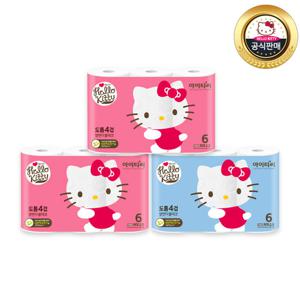 헬로키티 도톰 4겹 6롤 화장지 (25M 6롤X3팩) 총 18롤
