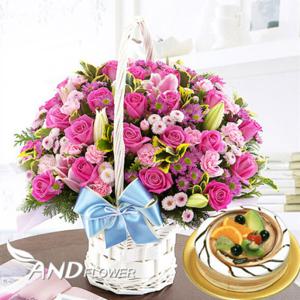[전국꽃배달] 로맨틱(핑크)+케익 [꽃배달 꽃바구니]