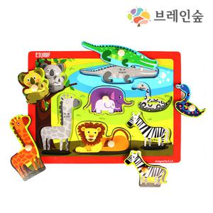 브레인숲 손잡이 퍼즐-사파리/ 소근육발달 우드피아 원목교구