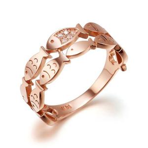 [모아르] 14K 물고기 반지 레이어드 우정 링 투 라인