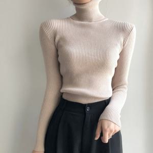 [드레스허그] 5color 골지 목폴라 슬림 니트 티셔츠