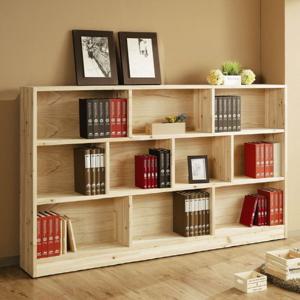 [하우디가구] 키작은 원목와이드10칸 책장 깊이240mm /천연원목/수납장/책꽂이/원목책장