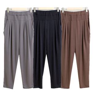 [해피통통] 빅사이즈 쿨 스판 배기 바지 여성 밴딩 여름용 팬츠 오피스옷 미시 슬렉스 슬림한 아이스 여성의류