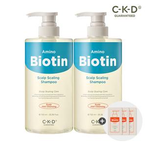 [2개]CKD 아미노비오틴 두피각질샴푸 750ml 2개+올파워풀 샴푸 7ml 3매 증정 / 탈모 증상 완화 기능성