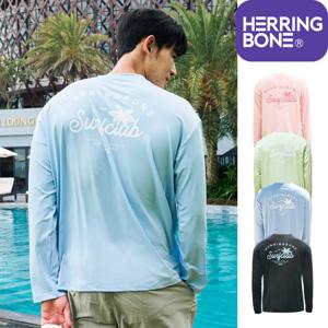 헤링본 남자 래쉬가드 긴팔 티셔츠 수영복 빅사이즈 루즈핏 비치웨어 해변 바캉스룩 상의 RF342M