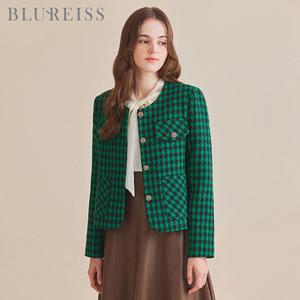 [블루레이스] 체크트위드포켓라운드넥자켓_B3F3JK1051