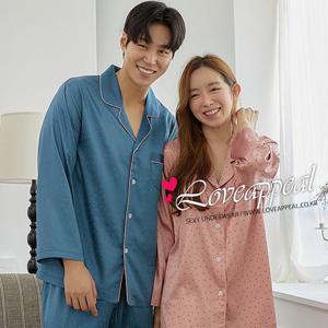 [러브어필] 국산 로얄실크 피치 카키네이비 커플잠옷WP9559M9559