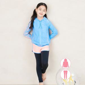 [베이직엘르]베이직엘르 여아동 후드 집업 비치반바지 워터레깅스 세트 BEG-V604B