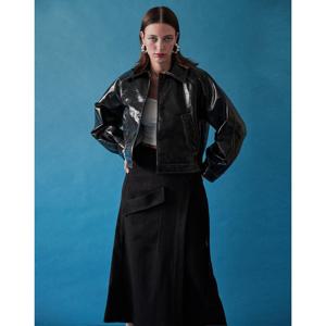 라움 여성  ERIKA CAVALLINI 브라운 포켓배색 울혼방 랩스커트 CWSK2F074W2