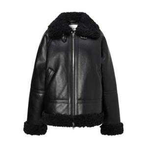 라움 여성  STAND STUDIO 블랙 단색 가죽 무스탕 CWJA2F122BK