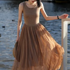 시크 볼륨 망사 나시 니트 원피스(mb0236)