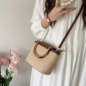 여름백 대나무 도트스트랩 왕골 스퀘어 미니크로스백