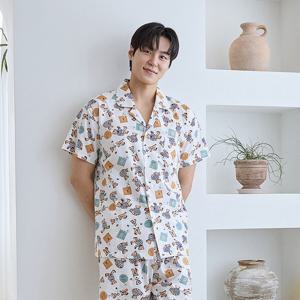 바풀 CA4N110-16 남성잠옷 순면 반팔 파자마 잠옷 상하 세트