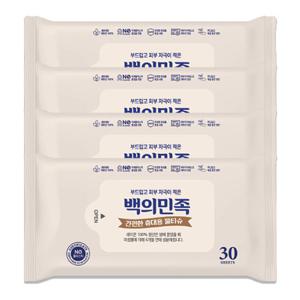 국내제조 유한그린텍 백의민족 프리미엄 물티슈 30매 4개 두꺼운