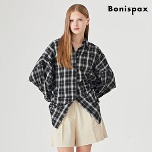[보니스팍스(여성의류)]체크 카라 데일리 오버핏 여성 긴팔 셔츠 (XO3BA002L0)