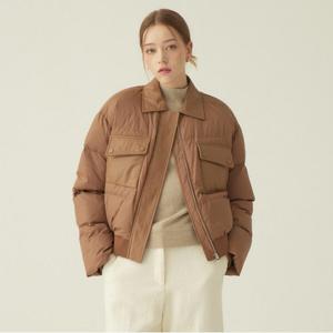 [로르 서울][라스트특가]구스다운 램스킨 배색 숏패딩_KSPD240802