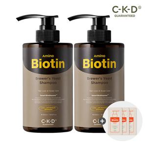 [2개]CKD 아미노비오틴 맥주효모샴푸 500ml 2개 + 올파워풀 샴푸 7ml 3매 증정 / 탈모 증상 완화 기능성