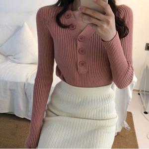 여자 니트티 브이넥 단추 골지 겨울옷 데일리 스웨터