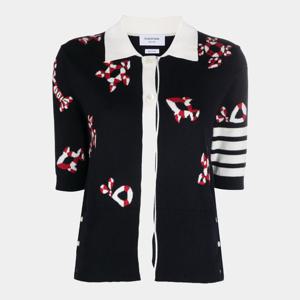 톰브라운 여성 사선 신타르시아 니트 폴로 가디건 네이비 FKC567A Y3007 415