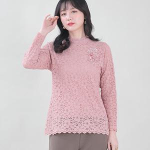 애비뉴투지 엄마옷 코사지 레이스 하이넥 스칼럽 봄 가을 블라우스 B02508