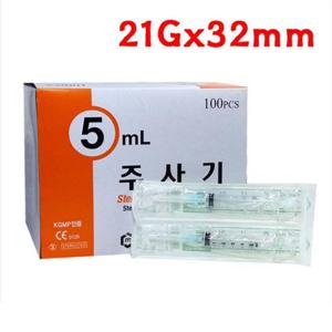 주사바늘 한국백신 일회용주사기 5ml 21Gx32mm 100개입 X 2개