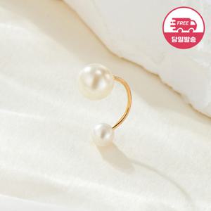 [비앤비골드] 당일발송 14K 심플 C자 더블 진주 피어싱 6mm 한쪽 JAE40808