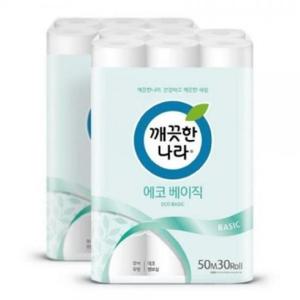 깨끗한나라 화장지 에코베이직 2겹 50m 30롤 x 2팩 깨끗한나라