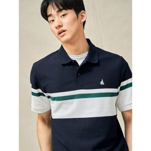 [빈폴멘] 컬러블럭 칼라넥 반소매 티셔츠  네이비 (BC5342C13R)