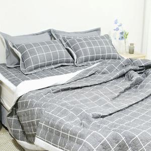 모던체크 시어서커 여름이불 누빔이불+베개커버 침구 세트 퀸 Q