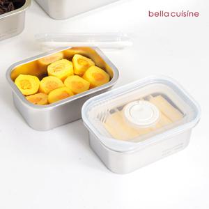 벨라쿠진 400ml 스텐 직사각 밀폐용기 냉장 냉동 반찬통 밧드 2p 세트
