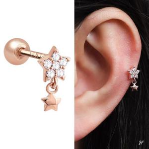 14K 골드필드 핀 큐빅 별 드롭 피어싱