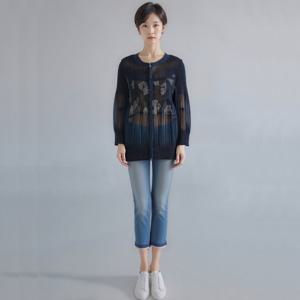 [모라도]24년 봄 여름 중년 여성 꽃 배색 깔깔이 주름 점퍼MNM5JP460H-CC